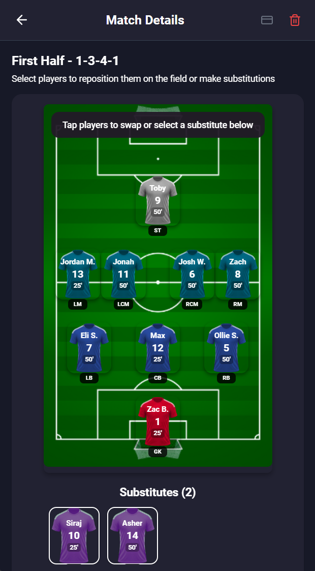 PitchTime lineup generation interface